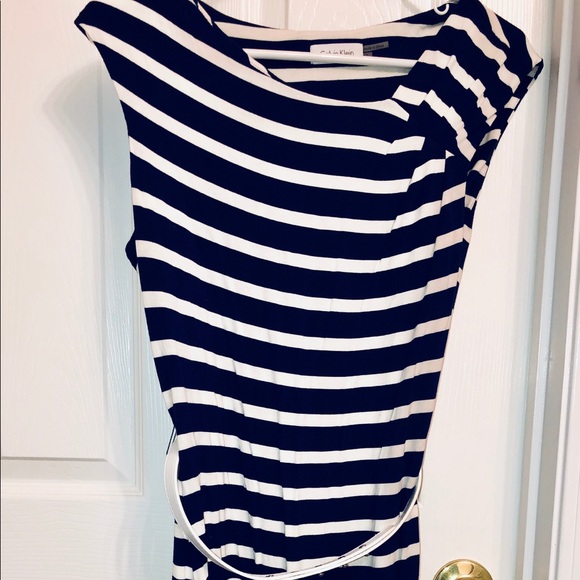 Calvin Klein Navy and White Striped Dress w Belt - Picture 6 of 8
